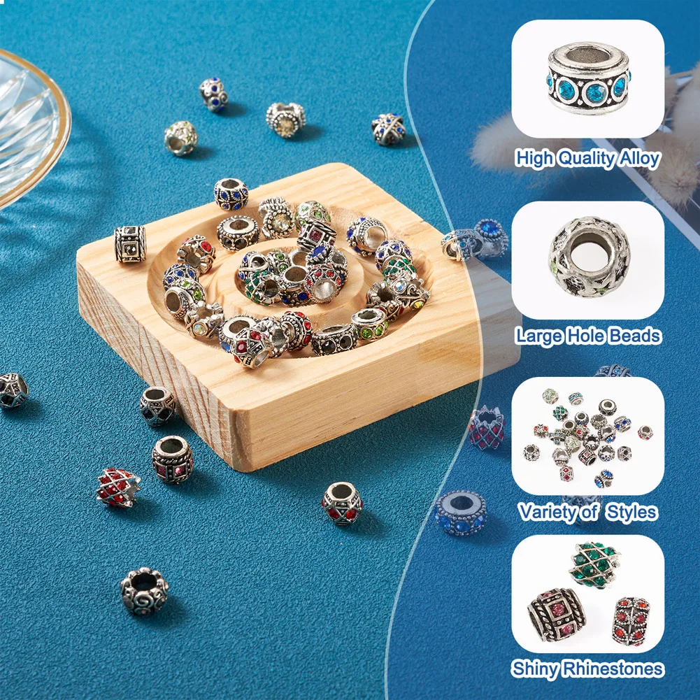 Alloy Rhinestone Bead European Beads Charm Loose Bead Big Hole for Jewelry Making DIY Bracelet Necklace Bangle