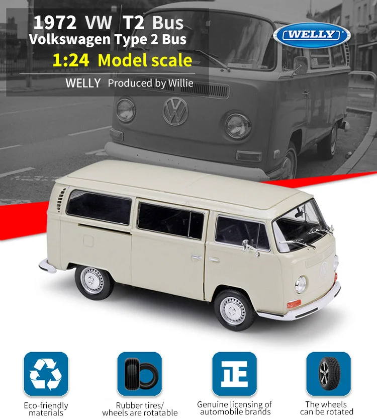 WELLY 1:24 Volkswagen VW T2 BUS 1973 T1 Alloy Car Model Diecasts Metal  Vehicles High simulation Car Model Toys For Children Gift - AliExpress