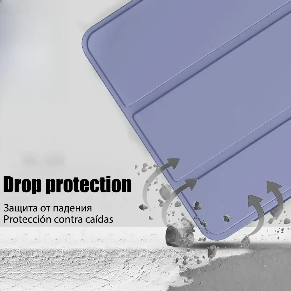 Smart Tablet Case with Soft Liquid Silicone PU Tri-Folding Stand Cover