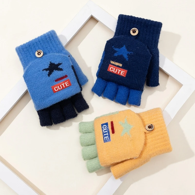 1pair Children Touchscreens Gloves Thermals Acrylic Yarn Gloves Flexible Mittens for Outdoor Sports and Indoor Tasks