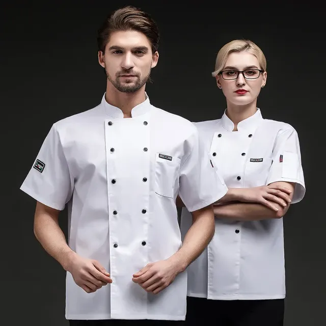 Short Sleeved Summer Hotel Restaurant Cafeteri Back Chef Work Uniform  Men and Women Kitchen Breathable Mesh