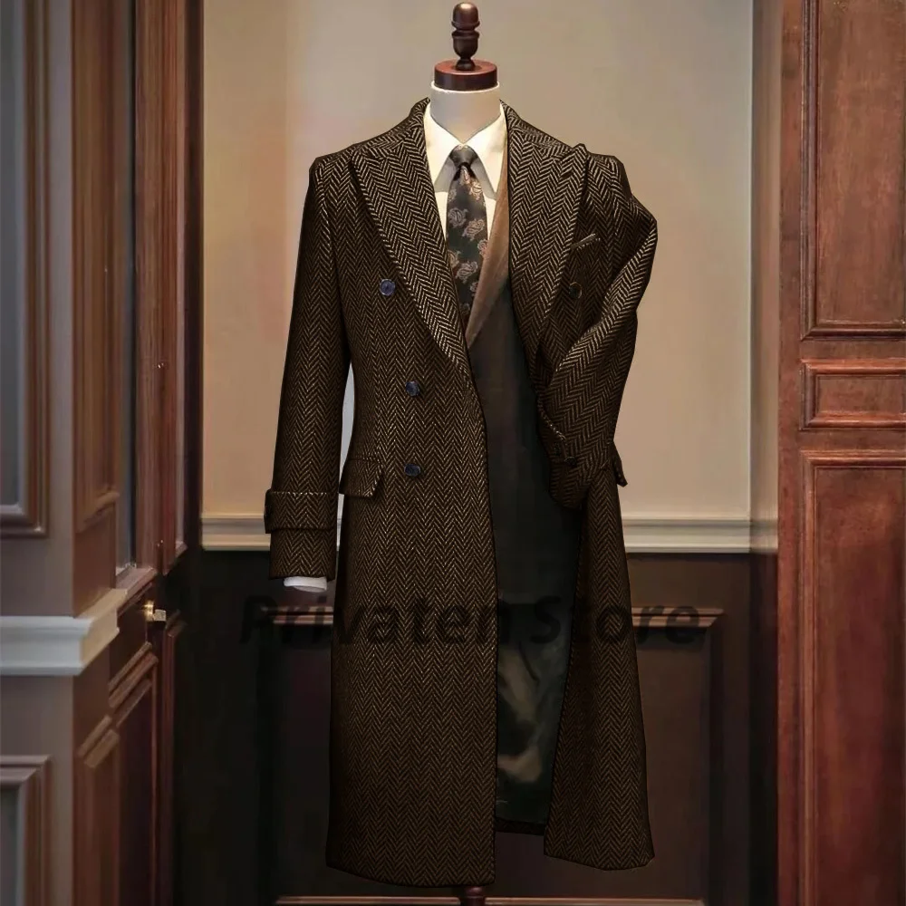 Men Jackets Notched Herringbone Lapel Blazer Suit Long Coat Windbreaker men suits jackets