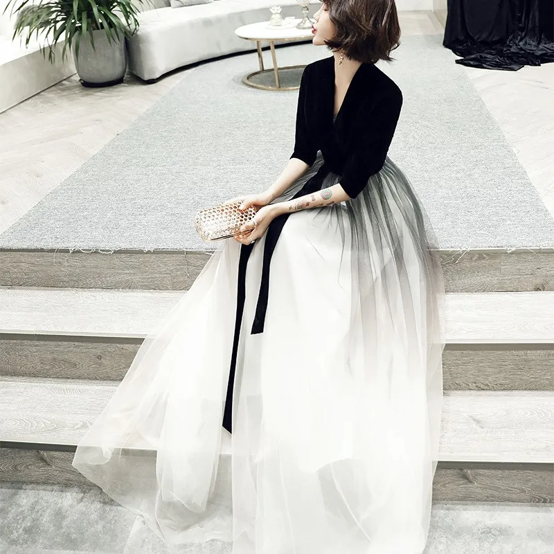 Ele adual Bla Evening Dr Women's 2025 New Sle Queen Aosphere Long Dinner Par Gown Korean Sle A-Line Skirt