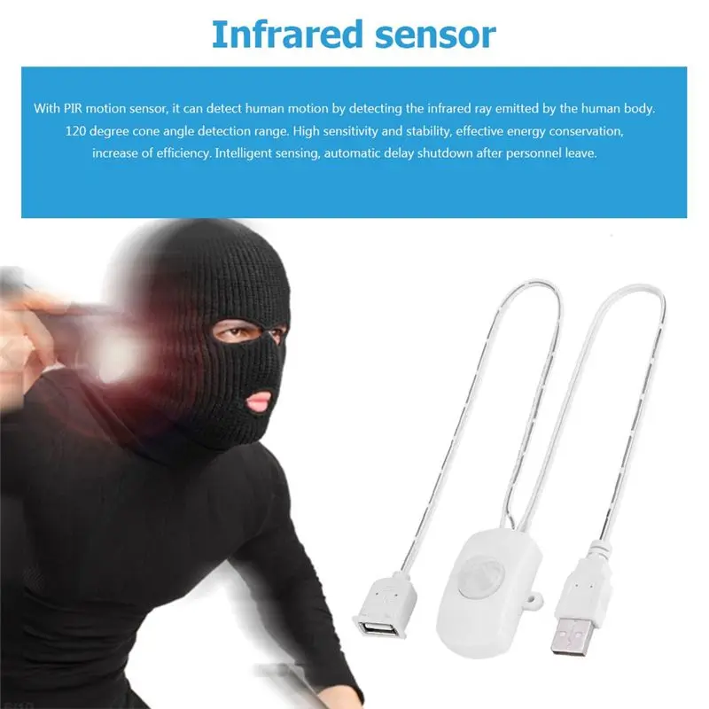 5 Pcs 적외선 모션 센서 스위치 DC 5V/12V/24V USB PIR LED 라이트 스트립 지능형 바디 모션 센서 블랙