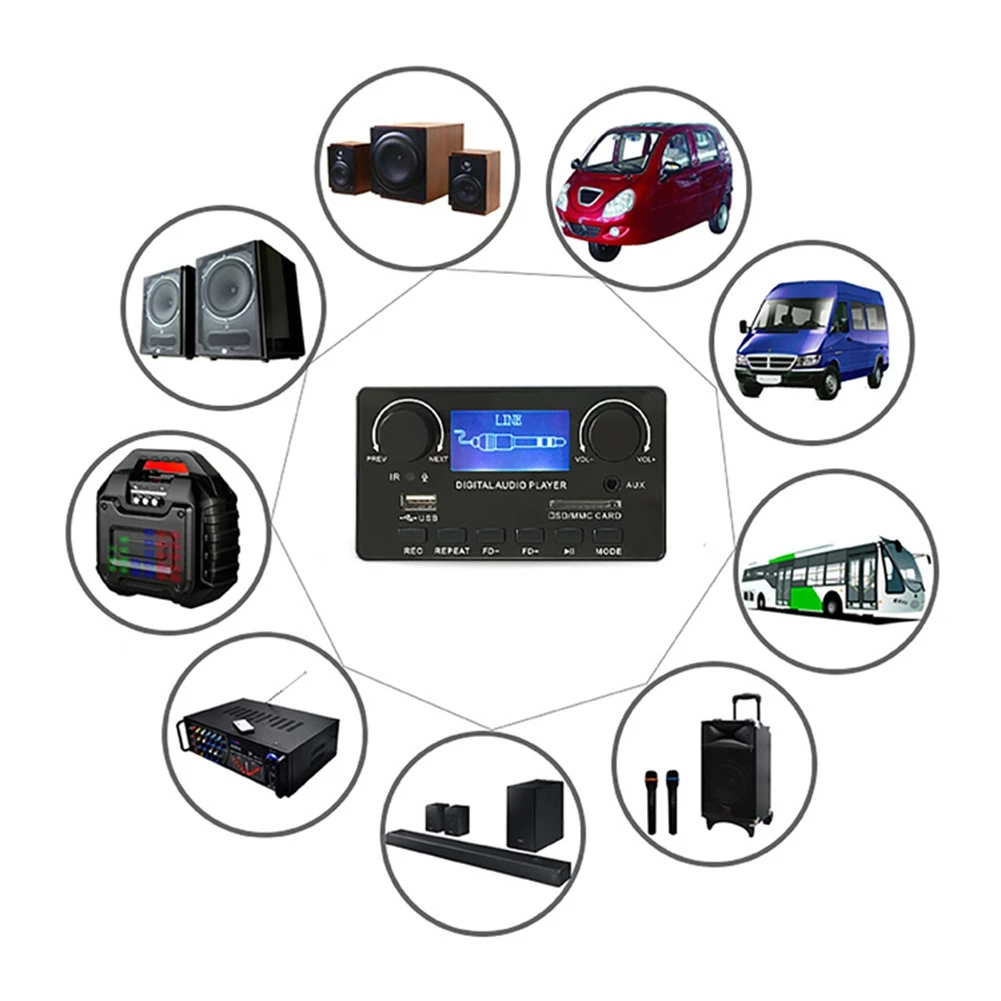 DSAO Bluetooth 5.0 MP3 디코더 보드 지원 핸즈프리 녹음 FM DC 12V MP3 WMA WAV APE FLAC 차량용 오디오 플레이어