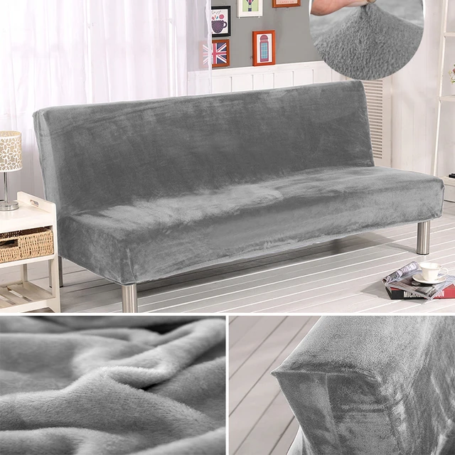 Sofá cama de felpa de terciopelo sin brazo funda plegable asiento Slipcover  moderno sofá cama fundas