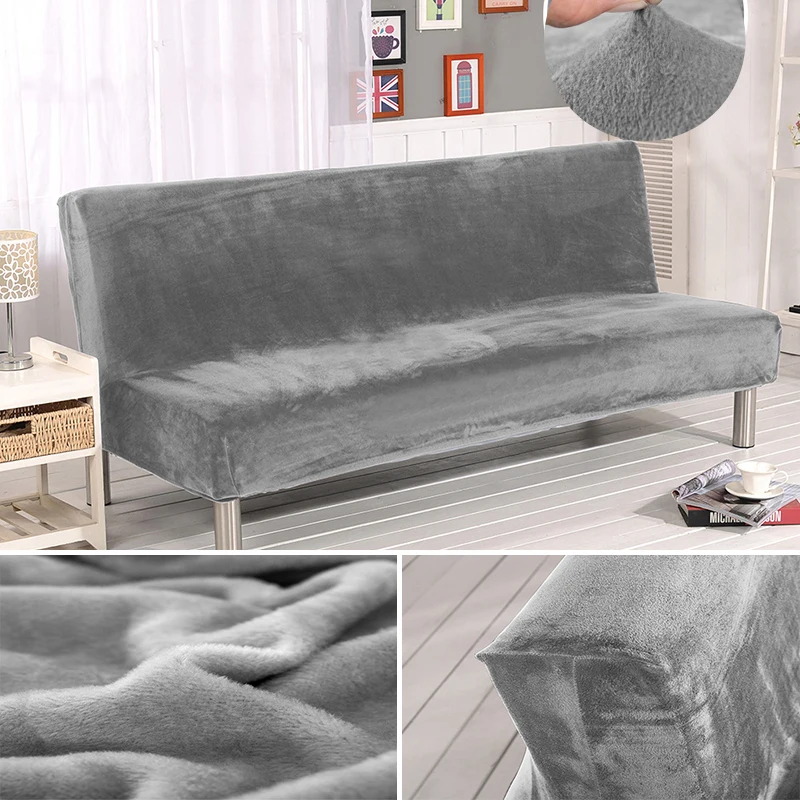 Velvet Plush Armless Sofa Bed Cover Folding Seat Slipcover Modern Stretch Sofa Bed Covers Elastic Couch Protector Home Hotel