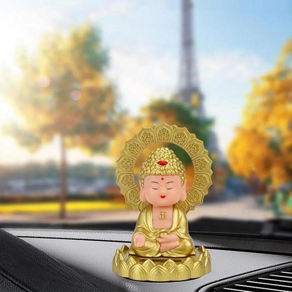 

Золотая Статуя Будды на солнечной батарее, украшение интерьера автомобиля, украшение для стола, талисман для офиса, фэн-шуй, кавайная фигурка Tathagata Ru B6T5