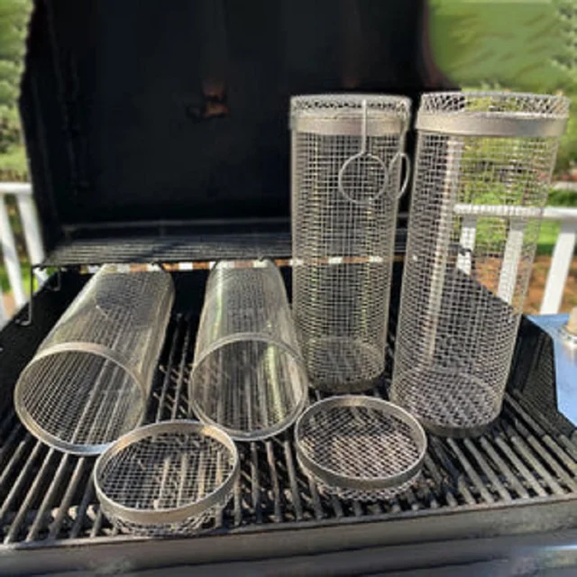 2Db 360 ° Bbq Grill Kosár Ketrec Rozsdamentes Acél Üreges Pörkölt Állványok Sütés Zöldségek Hús Grillező Szerszámok Kiegészítő - Image 4
