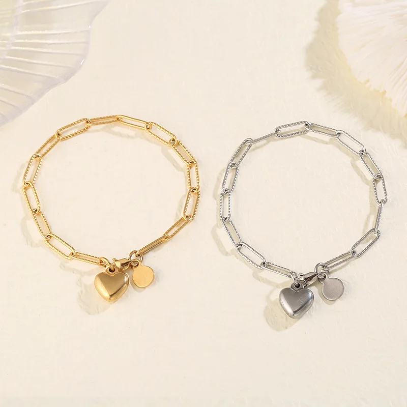 

Heart Pendant Stainless Steel Bracelet for Women Fashion Jewelry Gold Color Non-fading Jewelry Wedding Gifts