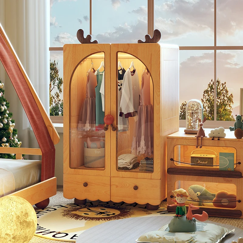 Elk Children's Wardrobe Solid Wood Girls' Baby Storage Cabinet Cartoon Boy Bedroom