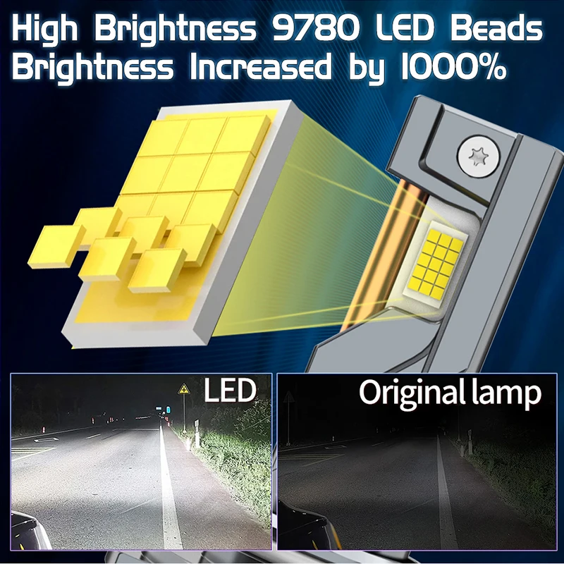 차량 헤드라이트 H7 H4 LED 전구 캔버스 9780 CSP 칩 6000K H1 H11 H9 9012 9005 HB3 9006 HB4 안개등 12V 고출력 3구 동관