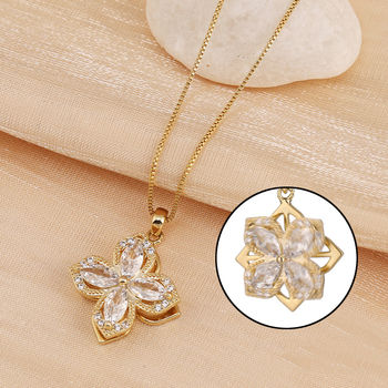 Folding Pendant Four Leaf Clover Magnetic Necklace Sterling Silver