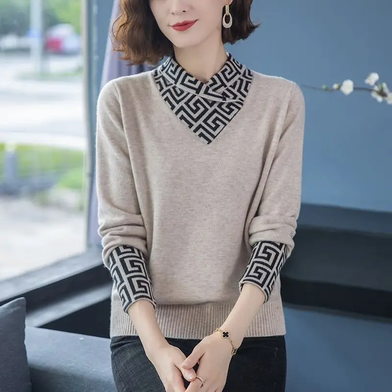 

Autumn and Winter Women's Pullover Half High Neck Sweater Scarf Collar Patchwork Solid Loose Underlay Fashion Long Sleeve Tops