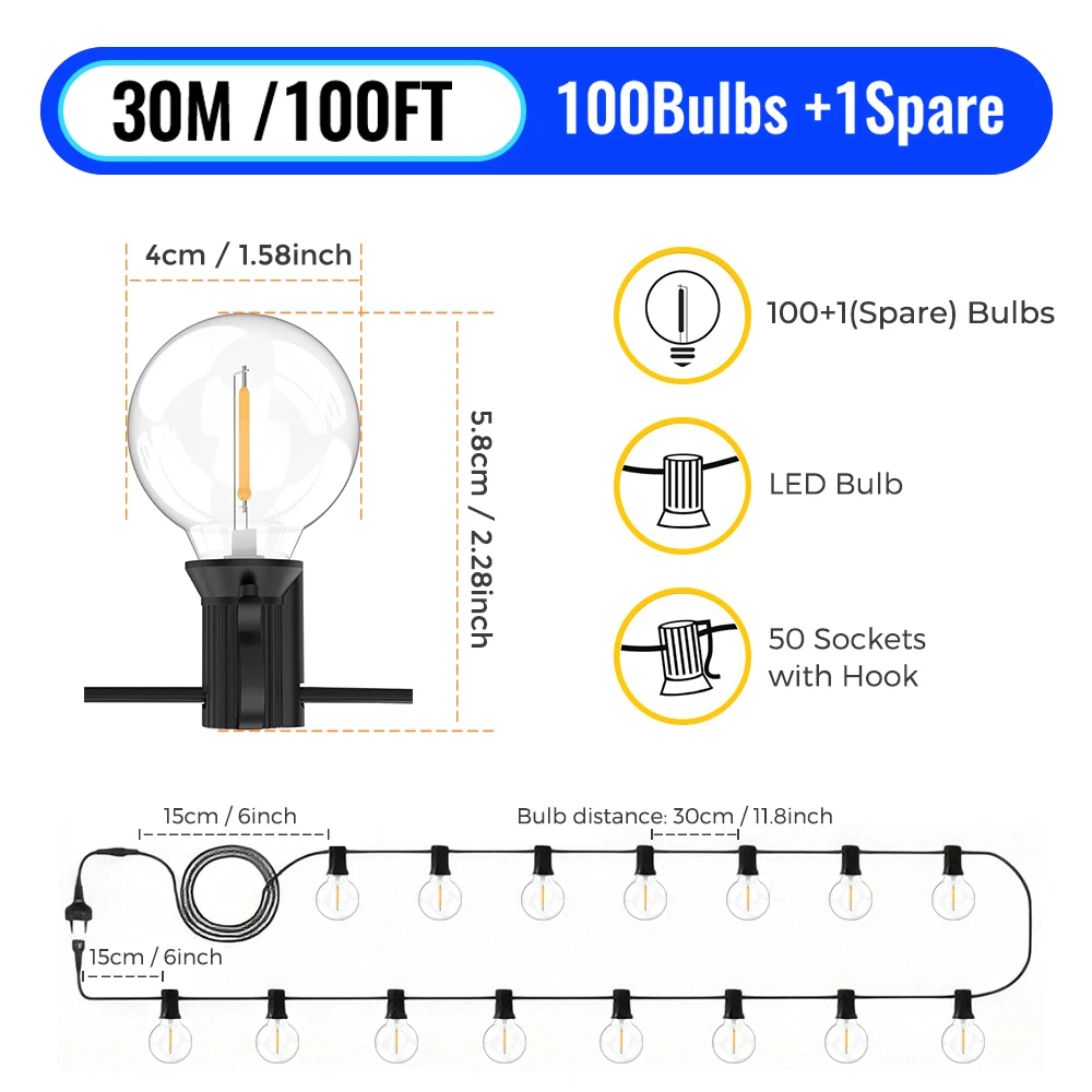 ตัวเลือกสินค้า ไฟ LED สายยาว 30 เมตร กลางแจ้ง IP65 ตกแต่งงาน