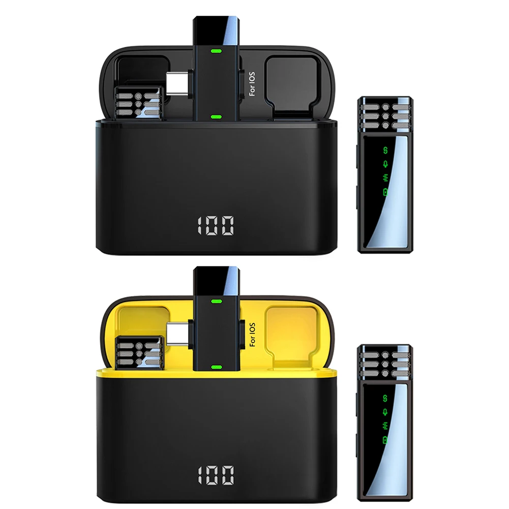 소형 미니 클립 라펠 마이크 노이즈 캔슬링, USB C + 8 핀 포트, 충전 케이스 포함, 아이폰 15, 14, 13, 아이패드 맥북용