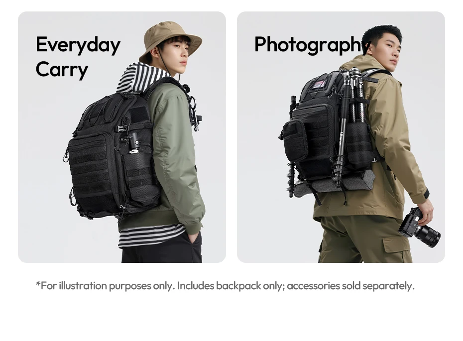 Tactical Camera Backpack 28L with Side Pockets Dividers U-Shaped Opening Foldabl