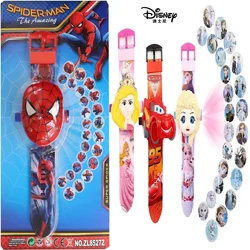 Disney Mickey Frozen Children's 24 Pictures with Clamshell Flip Anime Cartoon 3D Projection Electronic Watch  Toy birthday gifts