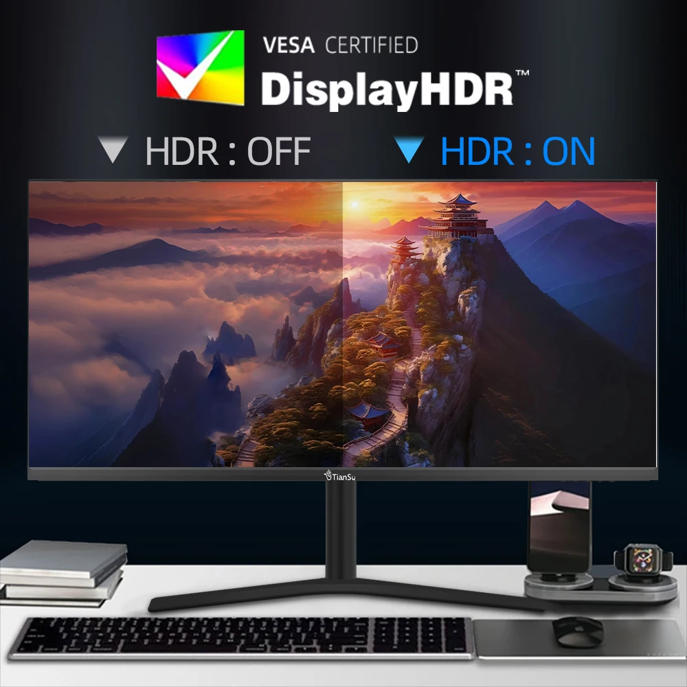 티안수 34인치 커브드 게이밍 모니터, 4K UHD, 165Hz, 1ms 응답 속도, 데스크탑 PC용