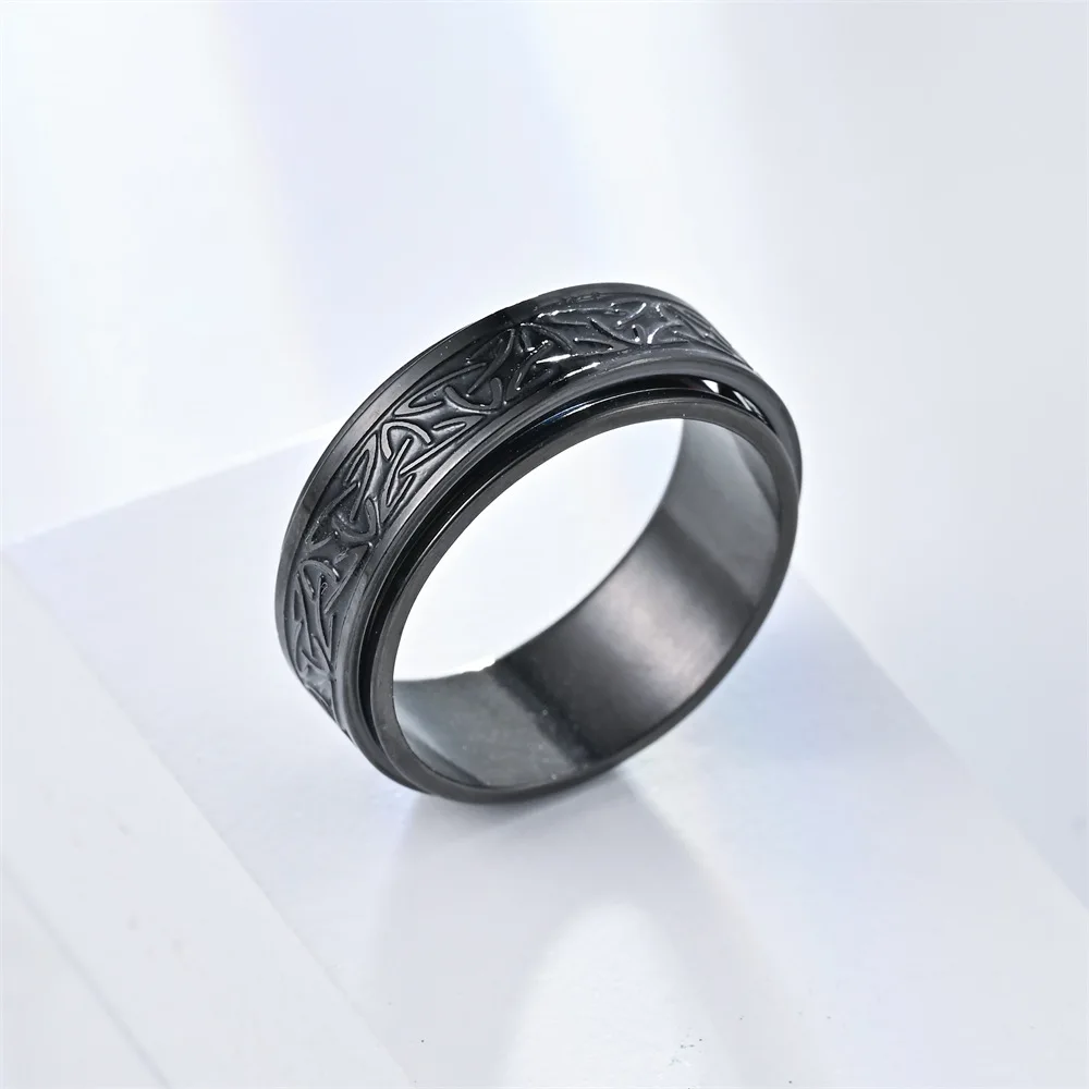 Stainless Steel Fidget Spinner Ring Hip Hop Celtic Knot Rune Rotating Anxiety Rings for Men Viking Script