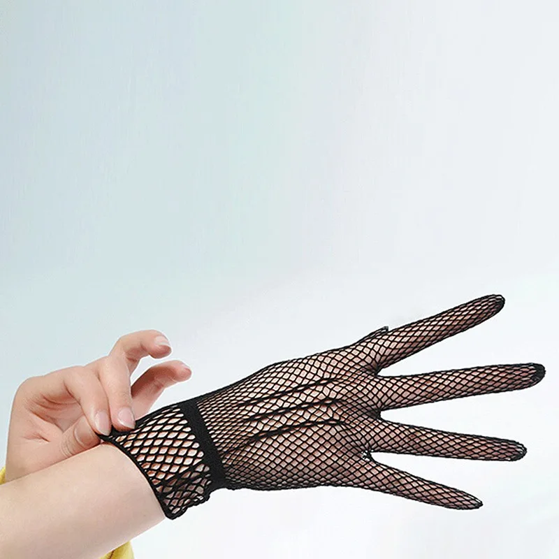 Fishnet Mesh Glove lace gloves fashion gloves Protection Lace Elegant Lady Style Gloves Black and White 1 Pair