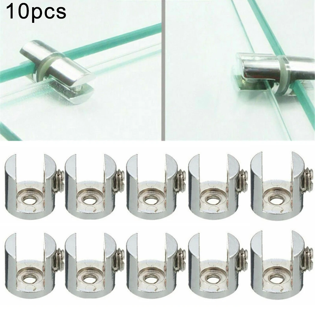 Glass Shelf Clamp Holder 10 Pcs Zinc Alloy Glass Shelf Support Clamp Brackets Clip Polished Chrome 6-12mm For Fixing Bathroom Isolating Office glass shelf clamp holder,glass fasteners