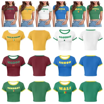2026 Y2K Cropped Caribbean T-Shirt Morocco Congo Senegal Cote D'ivoire Algeria Mali Flag Color Letters Design Crop T Shirt Tops 1