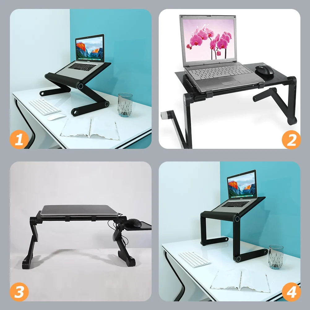 שולחן מתקפל למחשב נייד עם גובה מתכוונן, מחזיק מחשב מתקפל מתכתי שחור נייד לשימוש בחדר השינה
