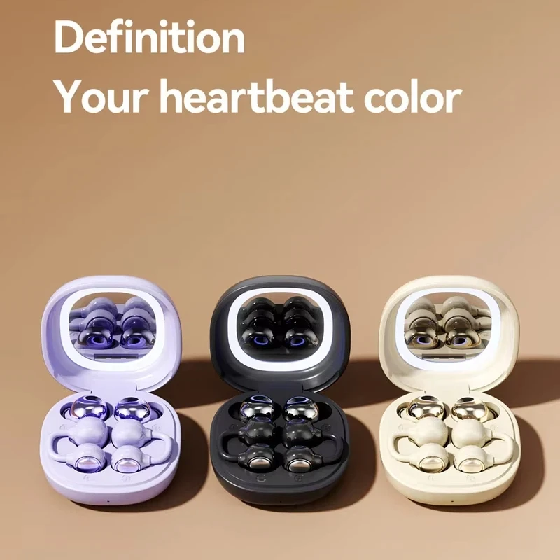 Noise Cancelling Wireless Bluetooth Ear Clip Earbuds with Makeup Mirror Charging Case - Sport Edition