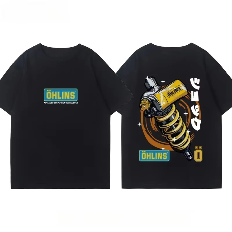 OHLINS 오토바이 충격 흡수 장치 수정된 티셔츠 의류 캐주얼 트렌디 브랜드 남성 여성 자동차 클럽 크루넥 반팔 탑