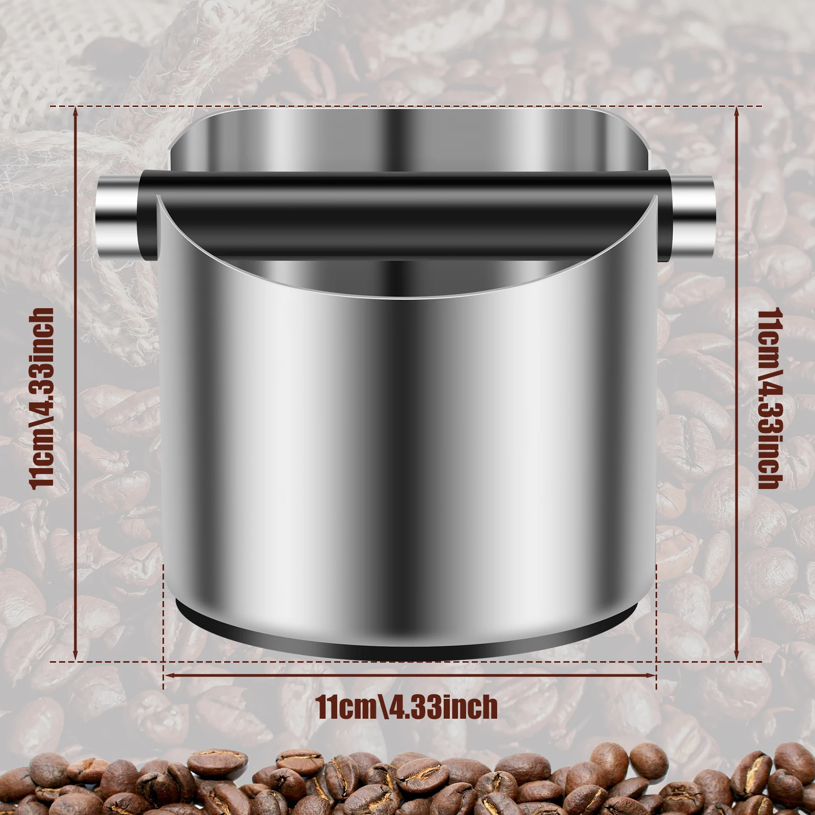 Coffee Knock Box Stainless Steel Espresso Knock Box Non Slip Coffee Ground Knock Box with Rubber Ring Beveled Coffee Ground Bin