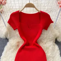 YuooMuoo Spring Summer 2025 Women Dress Elegant Square Collar White Black Knitted Bodycon Dress Korean Office Lady Vestidos - Image 5