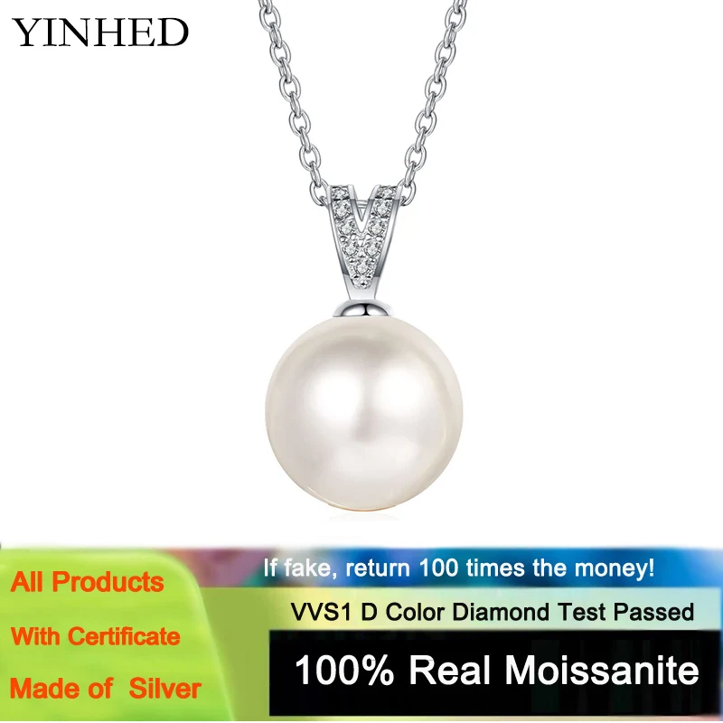 

Yanleyu Luxury Natural Round 10mm Flawless Freshwater Pearl Pendant Necklace for Women Real 925 Sterling Silver Wedding Jewelry