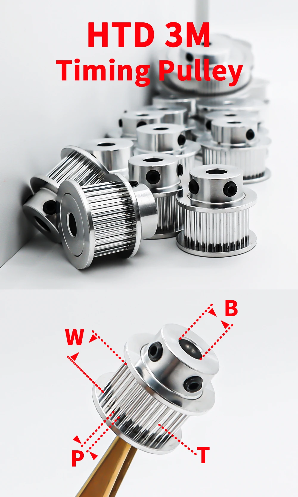 Description Picture 2 of itemHTD3M Pulley 20Teeth 24T 30Teeth 32T 36Teeth Timing Pulley Bore 4 5 6~18 19 20 3M Belt Width 6 10 15mm HTD 3M Synchronous Wheels