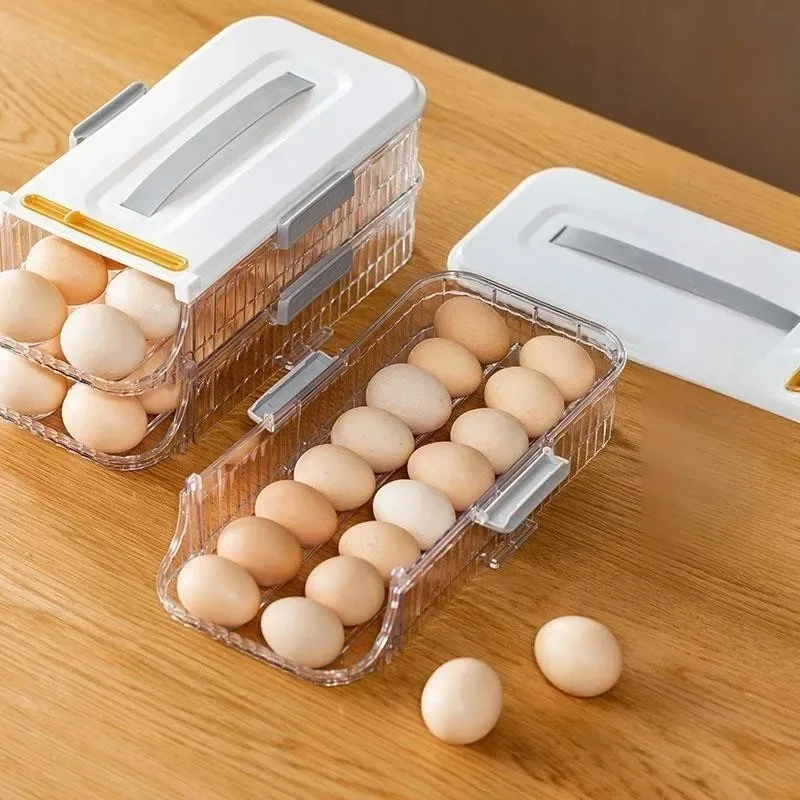 New Rolling Egg Storage Box Frie Side Door Egg Carton Holder Preservation Box Kitchen Organization Tool Pure Color Nordic Sle