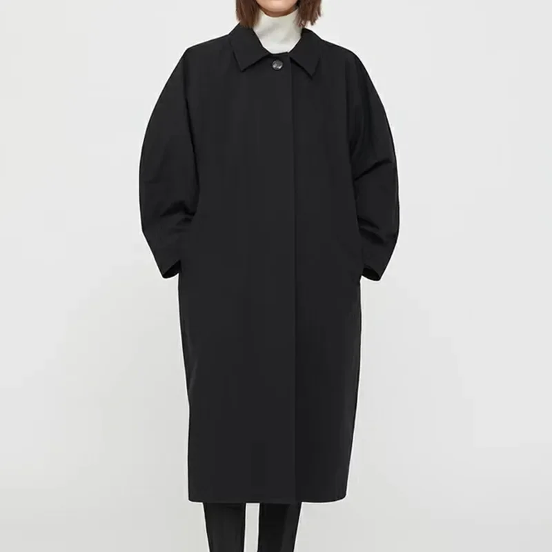 Women Trench 2022 Fall New Doll Sleeve Profile Mid-Length Lapel Windbreaker Loose Long Cotton Coat image
