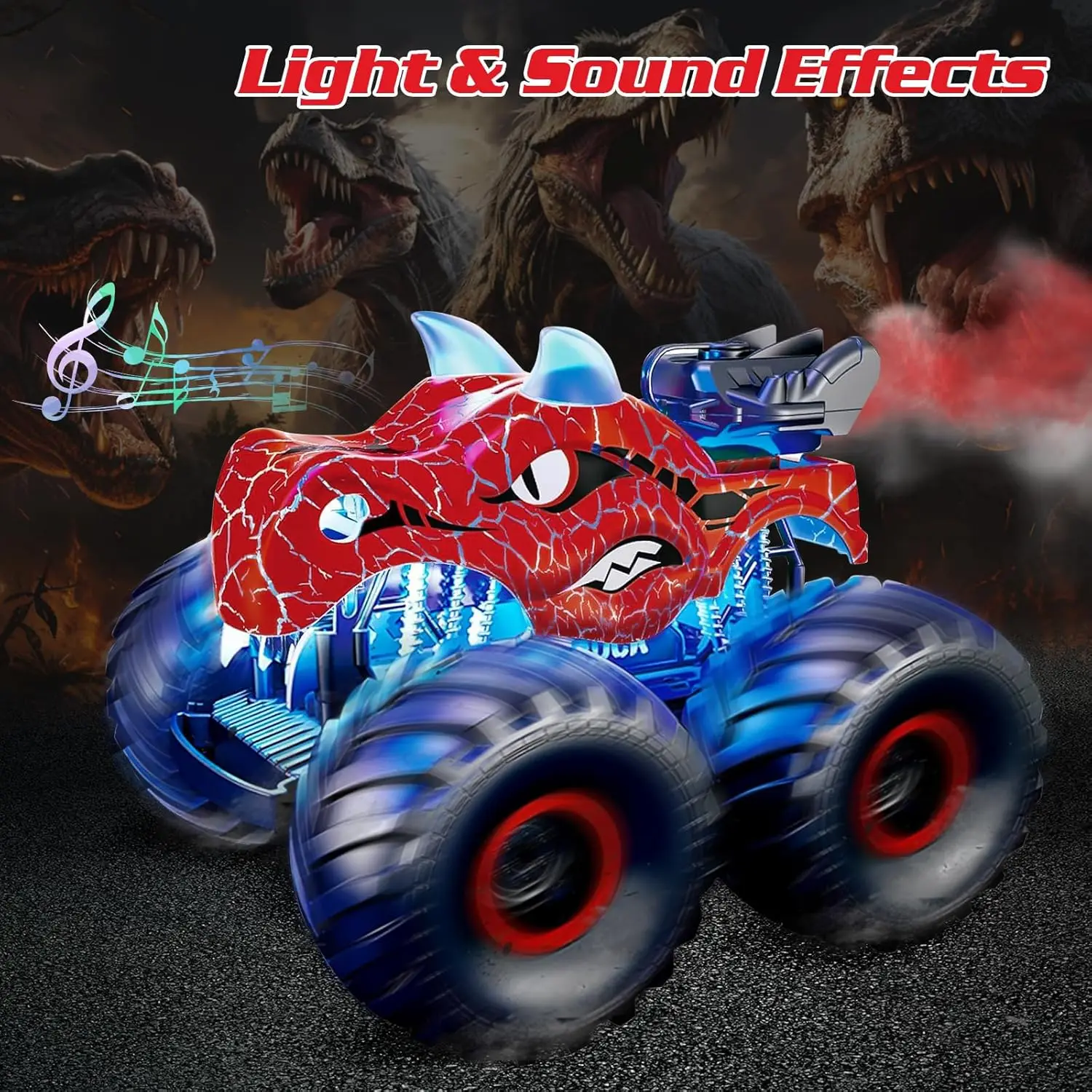 Monster Dinosaur Truck Remote Controlled Car Children's Toy 2.4 GHz RC Car Toy with Light, Sound, Spray All Terrain RC Toy 5