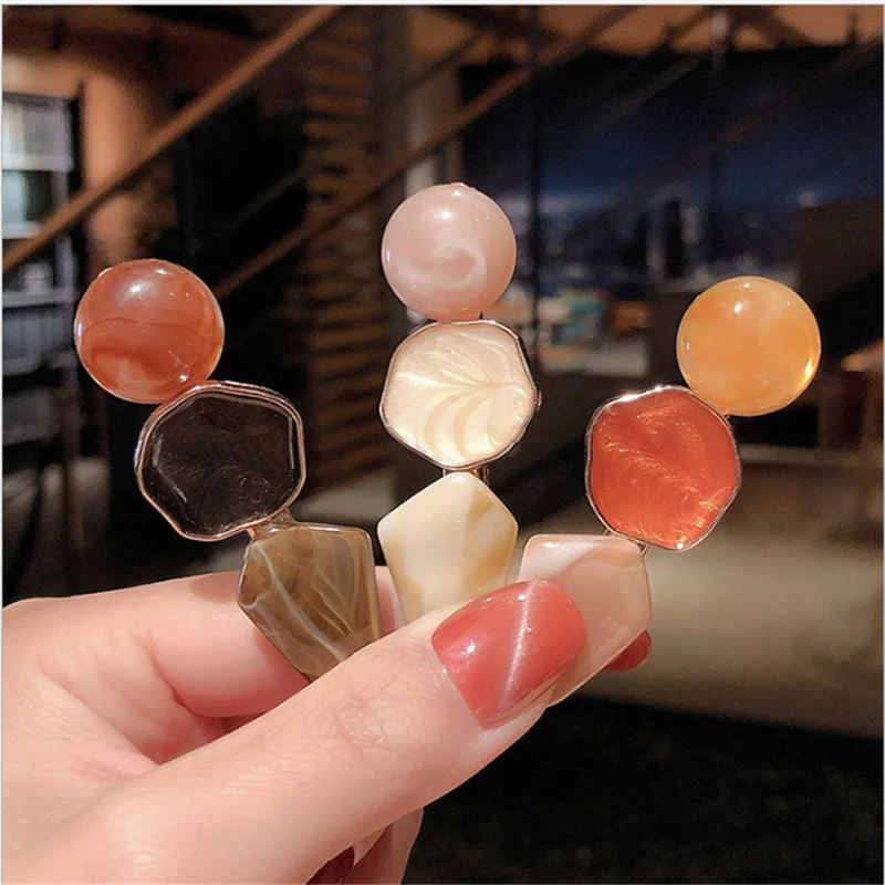 1 Set Acryl Perle Haarspangen Mode Geometrische Frauen Haar Clip Grips Haar Zubehör für Mädchen Haar Pins Schmuck – Detail 15