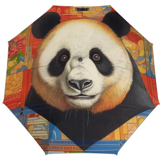 Panda 8 Bordák Auto Esernyő Ceruza Művészet Színes Rajzfilm Nap És Eső Fekete Kabát Ligthsúlyos Esernyők Férfiak Számára - Image 2