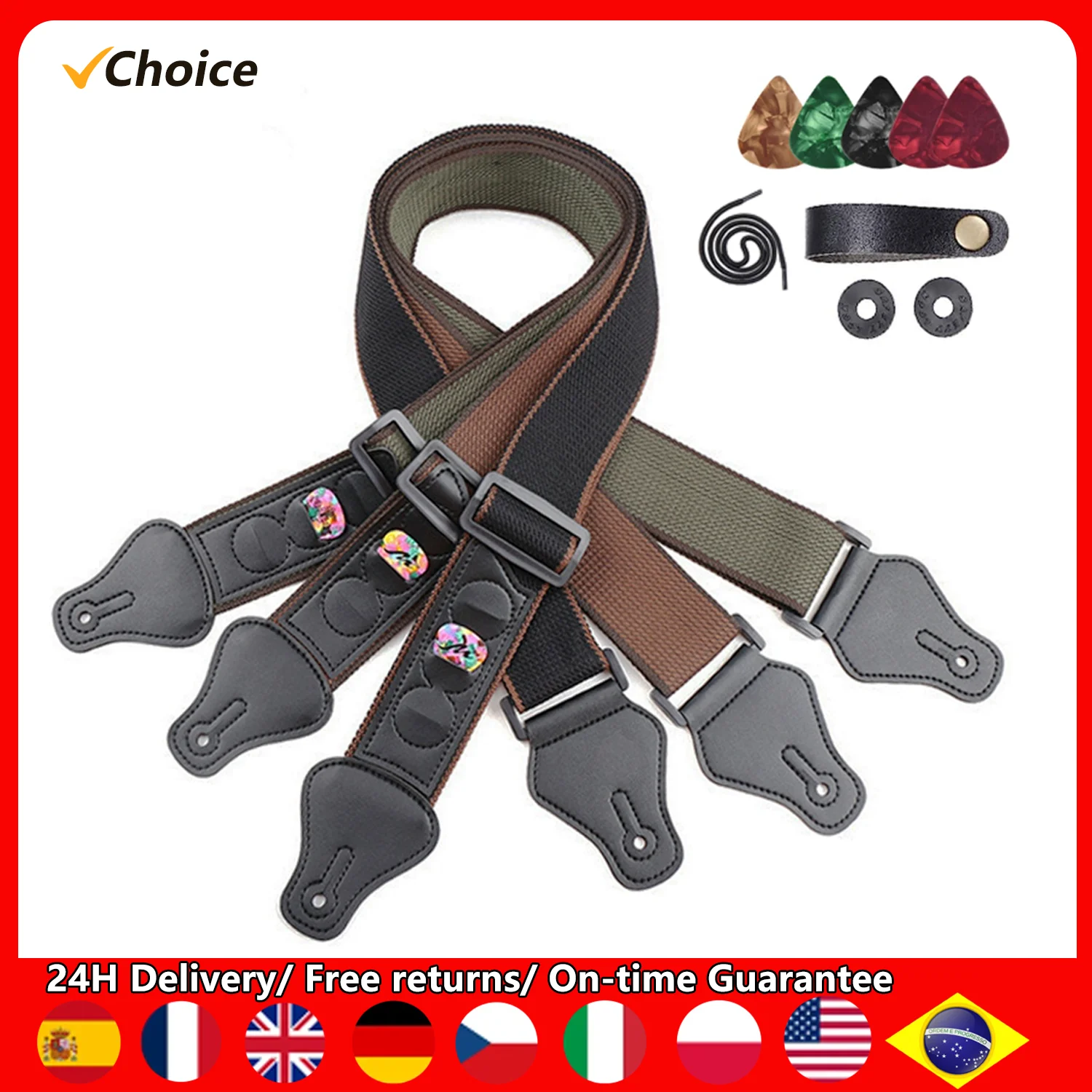 WSLCN Sangle De Guitare Rétro Réglable Avec Extrémités En