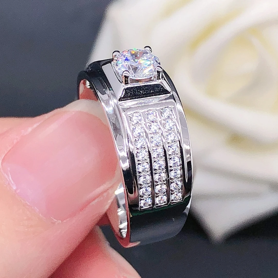 14k Mann Schmuck einzigartig 0,5 Karat 5,0mm Test positiv vvs1 d Moissan ite männlicher Ring au585 Ring
