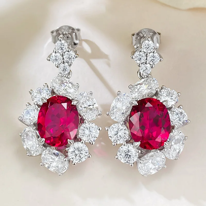 

2023 New S925 Sterling Silver European and American Luxury Set Pigeon Egg Pigeon Blood Red Earrings