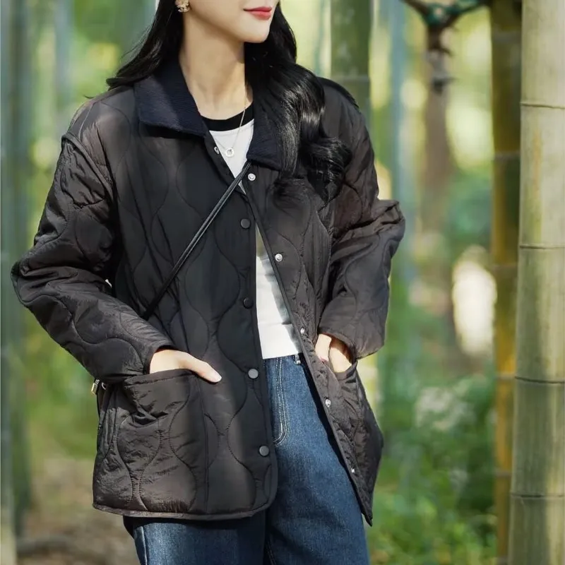 XXXXL Fashion Plus Size Women's Parkas Autumn Winter New Simple Lapel color-blocking Thin Padded Jacket Casual Warm Coat 5540