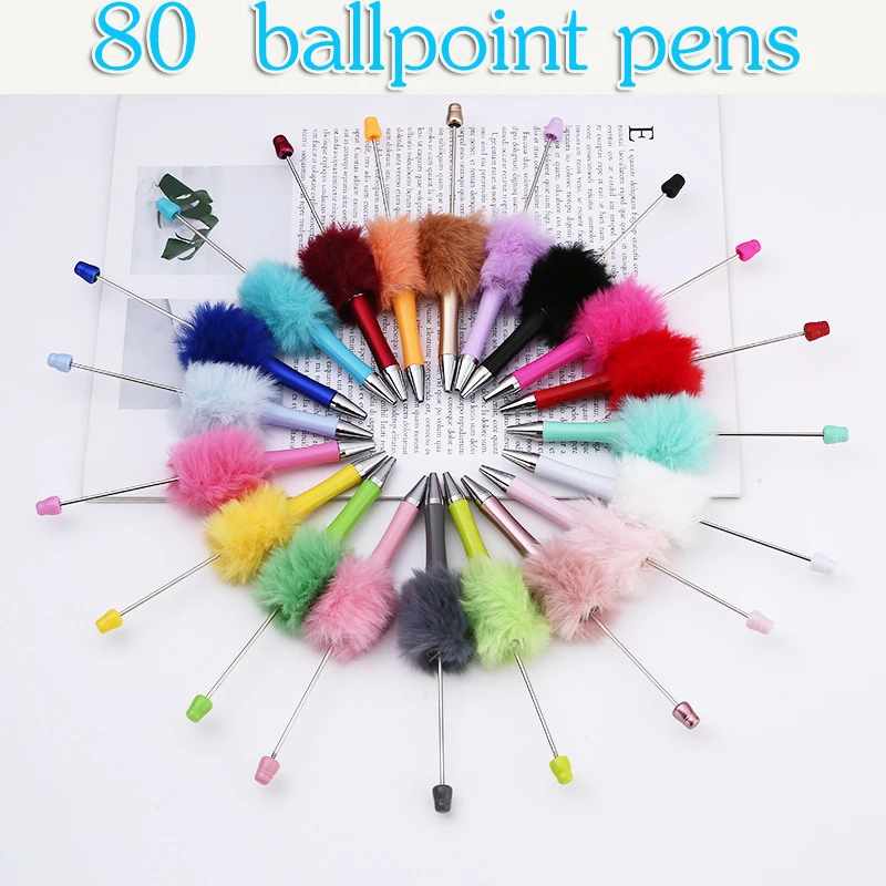 80 newest colorful creative plush ballpoint pens for students DIY ballpoint pens gifts office supplies school supplies