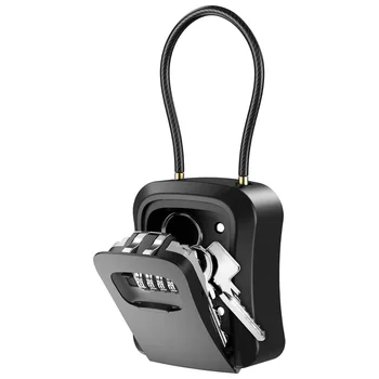 4 Digit Code Box Free Installation Outdoor Resettable Password Plastic Key Box Locking Hook Steel Wire Hanging Key Holder 1