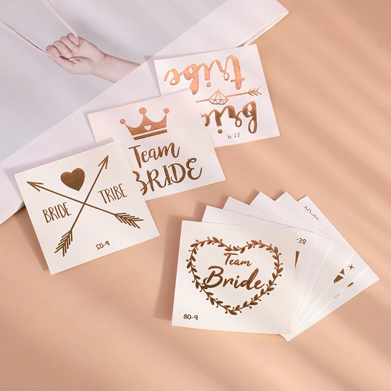 10Pcs Gold Team Bride Tattoo Stickers Wedding Bridal Shower Decoration Bachelorette Party Supplies Bridesmaid Gift Bride To Be