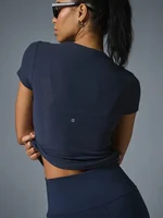 Summer New Yoga Short Sleeve Tops Breathable Quick Drying Black Slim Pilates T-shirts Running Fitness Sports T-shirt Women 2025