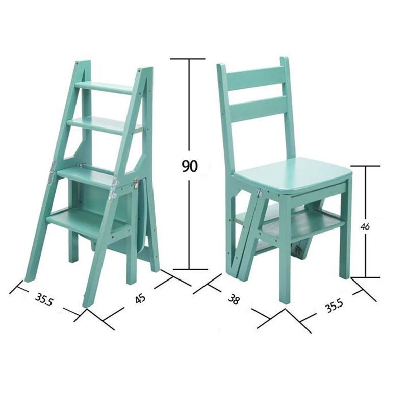 Multifunctional Four-layer Folding Ladder Stable Wood Chair Floor Rack ...
