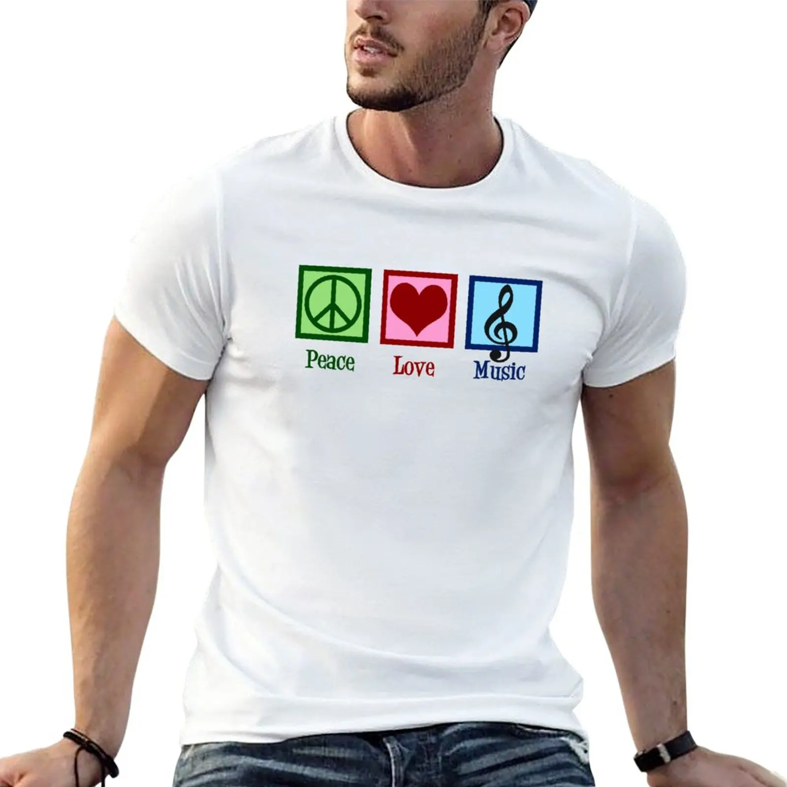 

New Peace Love Music T-Shirt graphics t shirt black t shirt heavyweight t shirts plain white t shirts men
