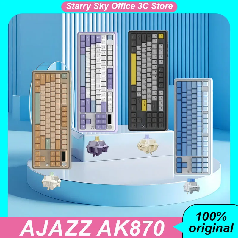 

AJAZZ AK870 Mechanical Keyboard Customized Led Knob Screen 3mode Wired 2.4g Bluetooth Hot Swap 87keys Game keyboard PC accessory